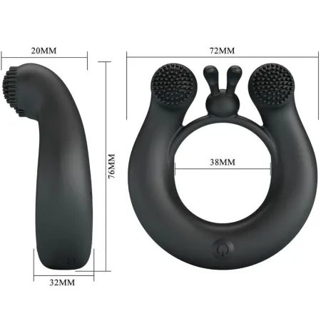 PRETTY LOVE - DAHLIA VIBRATING RING + CLITORIS STIMULATOR 12 VIBRATIONS BLACK