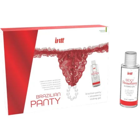 INTT RELEASES - RED BRAZILIAN PANTY WITH PEARLS AND LUBRICATING GEL 50 ML