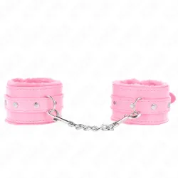 KINK - PREMIUM FUR LINED WRIST RESTRAINTS PINK WITH PINK BELT ADJUSTABLE 17-29 CM X 6 CM