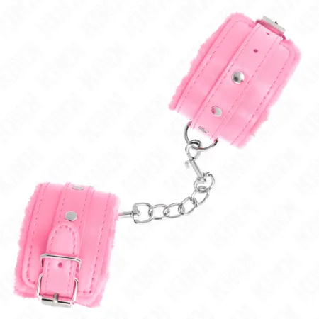 KINK - PREMIUM FUR LINED WRIST RESTRAINTS PINK WITH PINK BELT ADJUSTABLE 17-29 CM X 6 CM