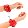 KINK - RED WRIST RESTRAINTS WITH BLACK HEART INLAY ADJUSTABLE 21-28 CM X 5.5 CM