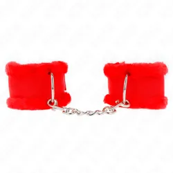 KINK - FURRY LINED WRIST RESTRAINTS RED ADJUSTABLE 17-31 CM X 7 CM