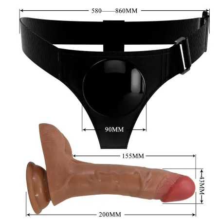 PRETTY LOVE - UNIVERSAL HARNESS BRIEFS WITH VIBRATING AND SQUIRTING DILDO 15.5 CM MULATO