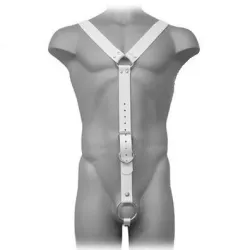 LEATHER BODY - HARNESS MEN WHITE