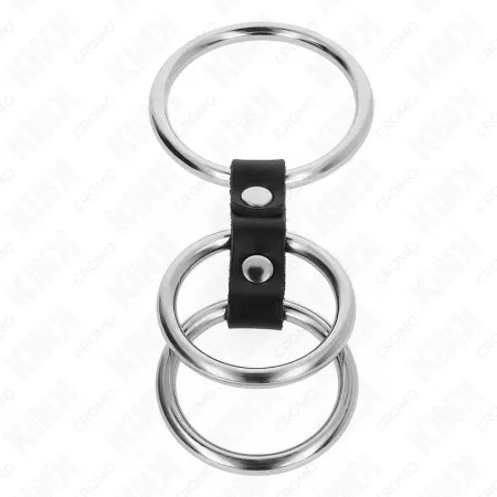 KINK - TRIPLE METAL PENIS RING 3.7 CM TO 5 CM CONNECTED WITH LEATHER