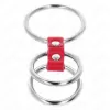 KINK - TRIPLE METAL PENIS RING 3.7 CM TO 5 CM CONNECTED WITH RED LEATHER