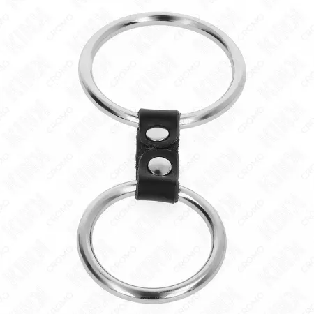 KINK - DOUBLE METAL PENIS RING 3.7 CM TO 5 CM CONNECTED BY LEATHER STRAP MODEL 4