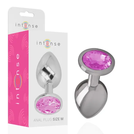 INTENSE - METAL ALUMINUM ANAL PLUG WITH PINK GLASS SIZE M