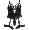 SUBBLIME - TEDDY WITH GARTER WITH LACE DETAIL AND STRIPS BLACK L/XL
