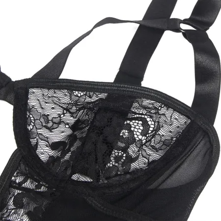 SUBBLIME - TEDDY WITH GARTER WITH LACE DETAIL AND STRIPS BLACK L/XL