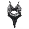 SUBBLIME - 955229 TRANSPARENT BODYSUIT WITH HOLLOW LACE BLACK L/XL