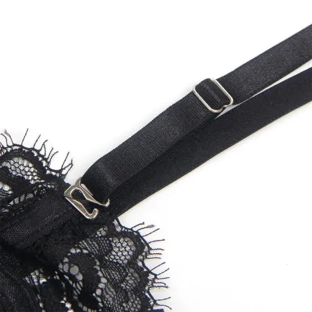 LEG AVENUE - TIGHTS WITH EMBROIDERY BLACK GARTER