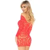 LEG AVENUE - CROCHET LACE LONG SLEEVE MINI DRESS RED ONE SIZE