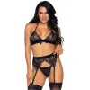 LEG AVENUE - THREE PIECES SET TOP, GARTER BELT AND G-STRING M