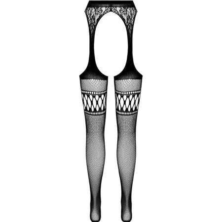 PASSION - S026 BLACK TIGHTS WITH GARTER ONE SIZE