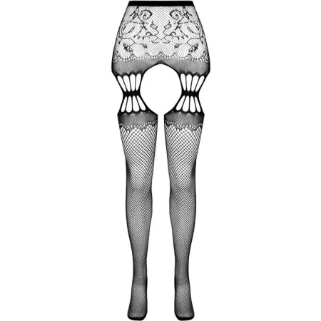 PASSION - S027 BLACK TIGHTS WITH GARTER ONE SIZE