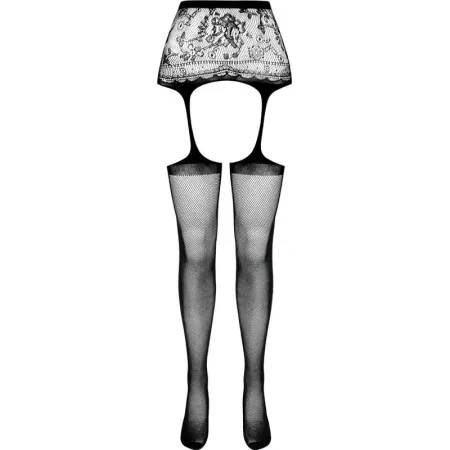 PASSION - S028 BLACK TIGHTS WITH GARTER ONE SIZE