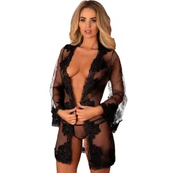 LIVCO CORSETTI FASHION - HERINA LC XG056 DRESSING GOWN + PANTY BLACK ONE SIZE