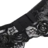 SUBBLIME - SET OF 3 PIECES BRA + THONG + GARTER FLORAL PRINT BLACK L/XL