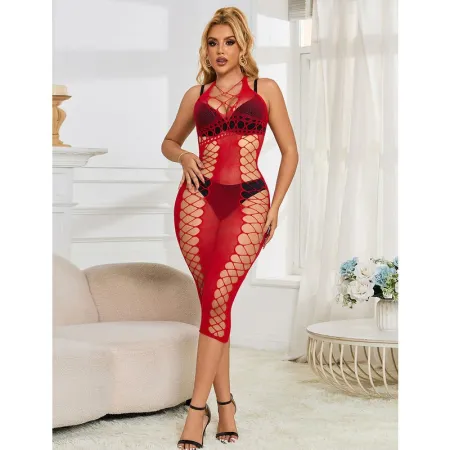 SUBBLIME - 952327 LONG RED FISHNET DRESS ONE SIZE