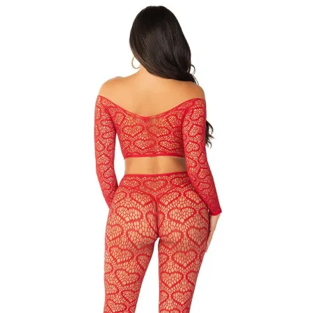 LEG AVENUE - CROP TOP + STOCKINGS RED ONE SIZE