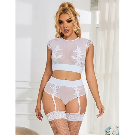SUBBLIME - 954031 BRA + PANTIES WITH GARTER BELT WHITE S/M