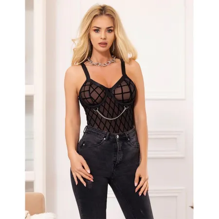LIVCO CORSETTI FASHION - SAKURA CF 90357 JUMPSUIT + LONG GLOVES + GARTER BELT BLACK L/XL