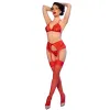 CHILIROSE - CR 4848 RED LACE BRA + THONG + STOCKINGS SET XL