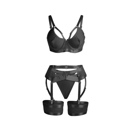SUBBLIME - 955236 BLACK BONDAGE BRA WITH GARTER SET S/M
