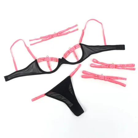 SUBBLIME - 955298 BRA SET WITH NECKLACE AND LEG DETAILS FLUORESCENT PINK S/M