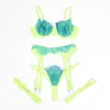 SUBBLIME - 955311 SET OF BRA WITH LACE AND GARTER LINES GREEN AND BLUE S/M