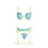 SUBBLIME - 955328 BRA SET WITH LACE AND GARTER LINES GREEN AND BLUE L/XL