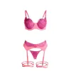 SUBBLIME - 955366 BRA SET WITH LACE AND GARTER LINES PINK AND PURPLE L/XL