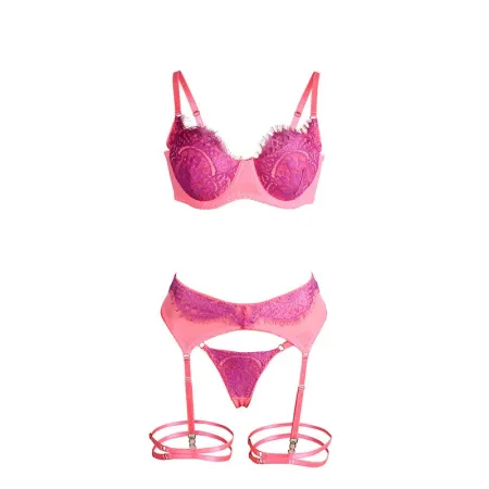 SUBBLIME - 955366 BRA SET WITH LACE AND GARTER LINES PINK AND PURPLE L/XL