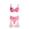 SUBBLIME - 955366 BRA SET WITH LACE AND GARTER LINES PINK AND PURPLE L/XL