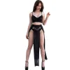 CHILIROSE - CR 4672 BLACK TOP SKIRT AND THONG WITH GOLDEN CHAINS XL