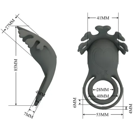 PRETTY LOVE - RUBEN DOUBLE VIBRATING RING WITH STIMULATOR GRAY