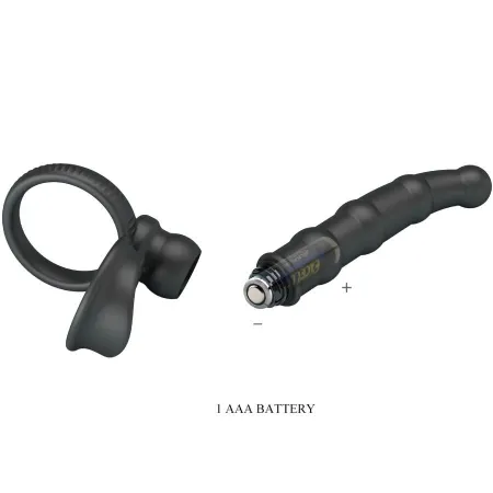 PRETTY LOVE - TATUM VIBRATING PENIS RING WITH PLUG 10 VIBRATIONS BLACK