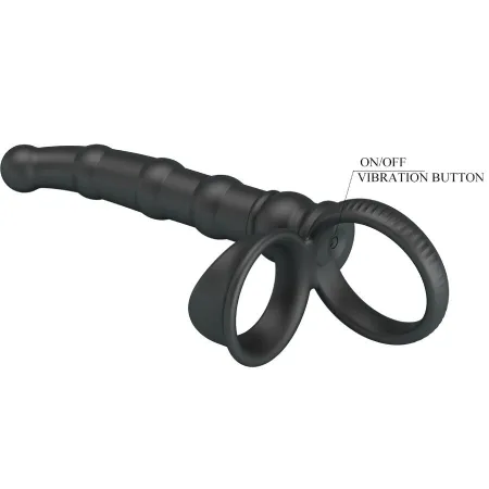 PRETTY LOVE - TATUM VIBRATING PENIS RING WITH PLUG 10 VIBRATIONS BLACK