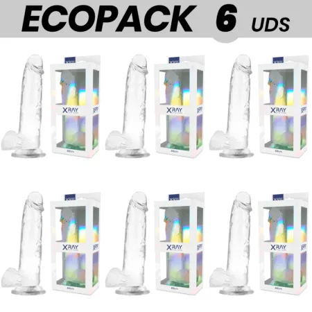 ECOPACK 6 UNITS - X-RAY CLEAR TRANSPARENT REALISTIC DILDO 22 CM -O- 4.6 CM