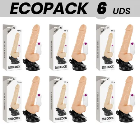 ECOPACK 6 UNITS - BASECOCK REALISTIC VIBRATOR REMOTE CONTROL NATURAL WITH TESTICLES 19.5 CM -O- 4 CM