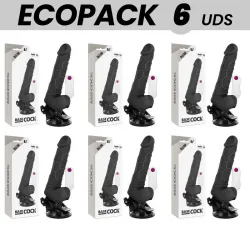 ECOPACK 6 UNITS - BASECOCK REALISTIC VIBRATOR REMOTE CONTROL BLACK WITH TESTICLES 19.5 CM -O- 4 CM
