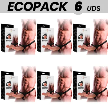 ECOPACK 6 UNITS - INTENSE HOLLOW HARNESS WITH DILDO 18 X 3.5 CM