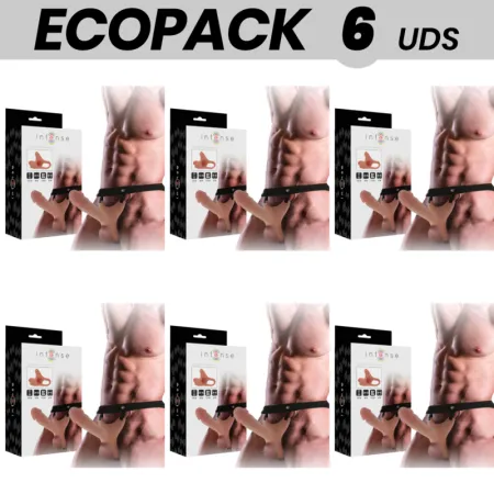 ECOPACK 6 UNITS - INTENSE HOLLOW HARNESS WITH DILDO 16 X 3.5 CM