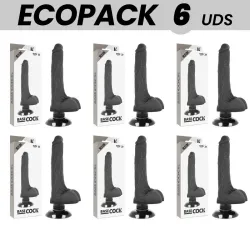 ECOPACK 6 UNITS - BASECOCK REALISTIC VIBRATOR 2-1 BLACK 18.5 CM -O- 4 CM
