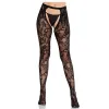 LEG AVENUE - ROSE LACE STOCKINGS WITH OPEN BACK BLACK