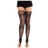 LEG AVENUE - FLORAL LACE FOOTLESS STOCKINGS BLACK