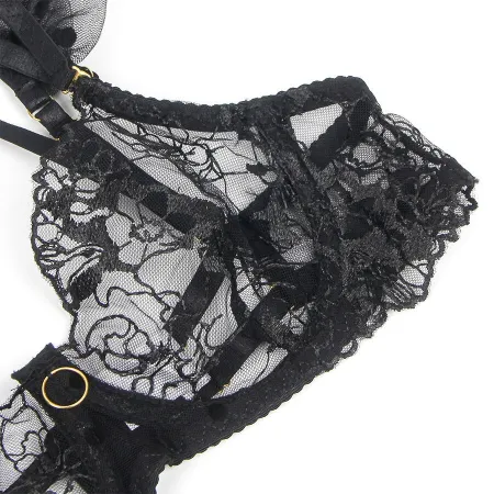 SUBBLIME - 957483 LACE BRA AND GARTER SET BLACK S/M