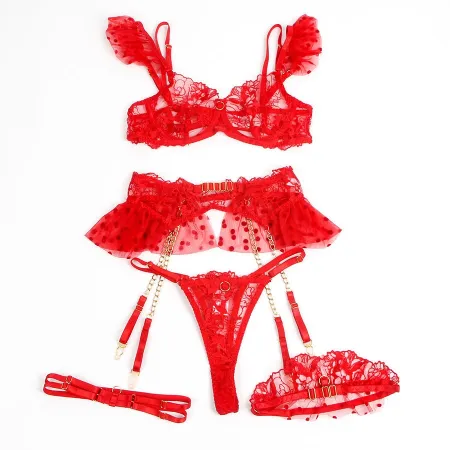 SUBBLIME - 957506 LACE BRA AND GARTER SET RED S/M
