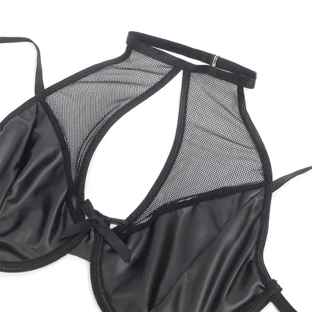 SUBBLIME - 957582 LEATHER BRA AND SKIRT SET BLACK S/M